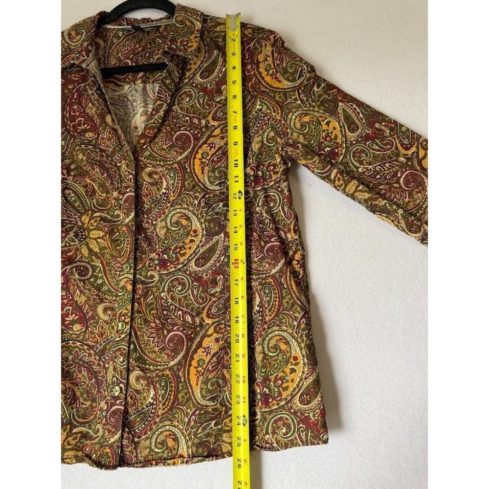 Jones New York Shirt Women XL Fall Colors Paisley Multicolor Cotton Boho V Neck - Picture 4 of 15